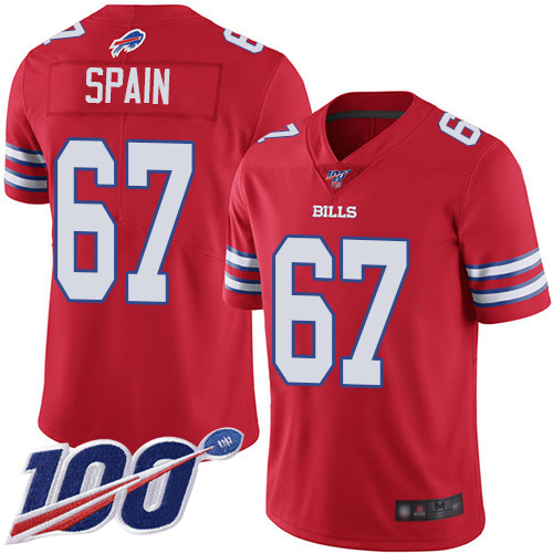 Men Buffalo Bills 67 Quinton Spain Limited Red Rush Vapor Untouchable 100th Season NFL Jersey